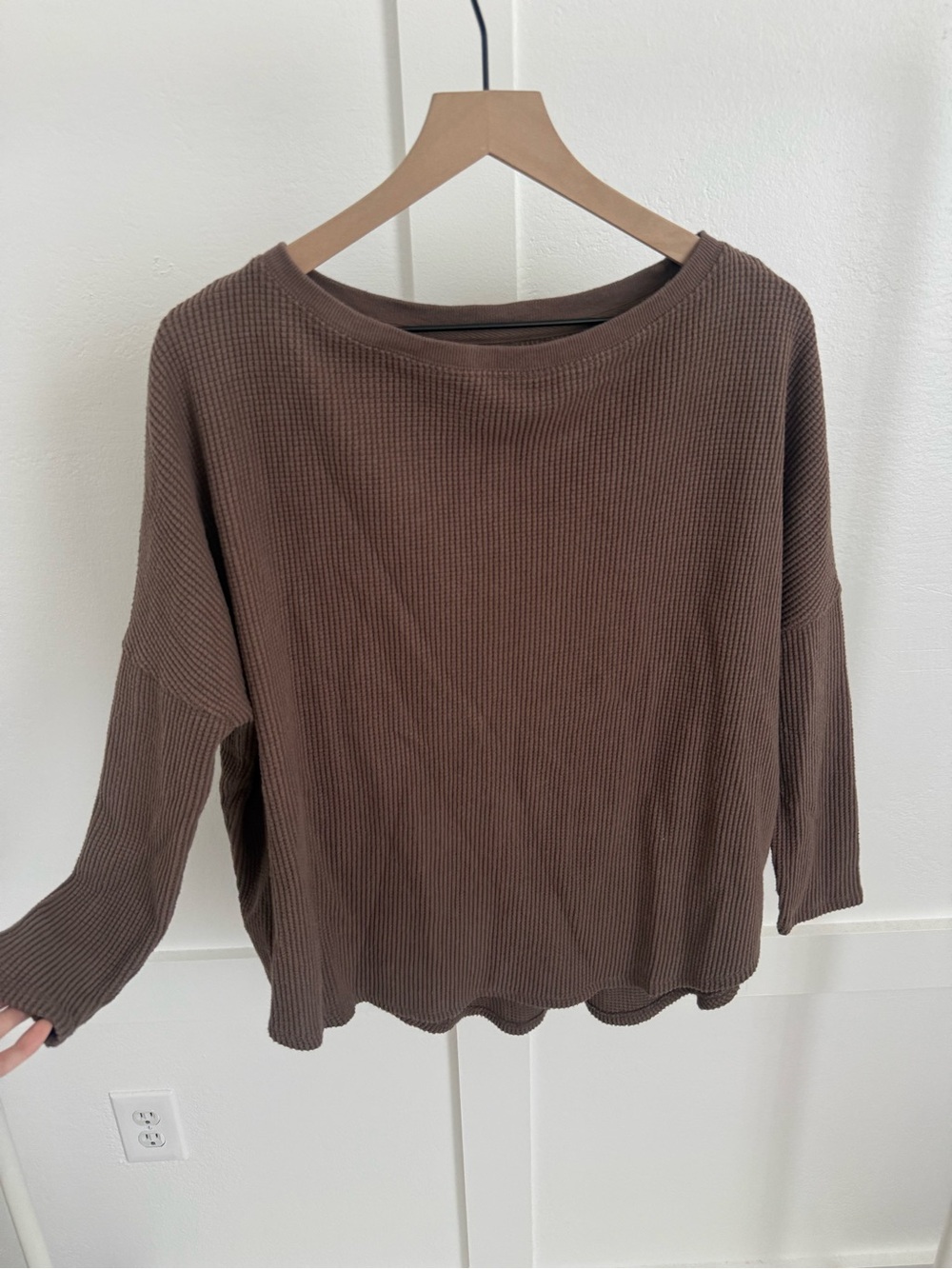 Free People Brown Waffle Knit Long Sleeve Top